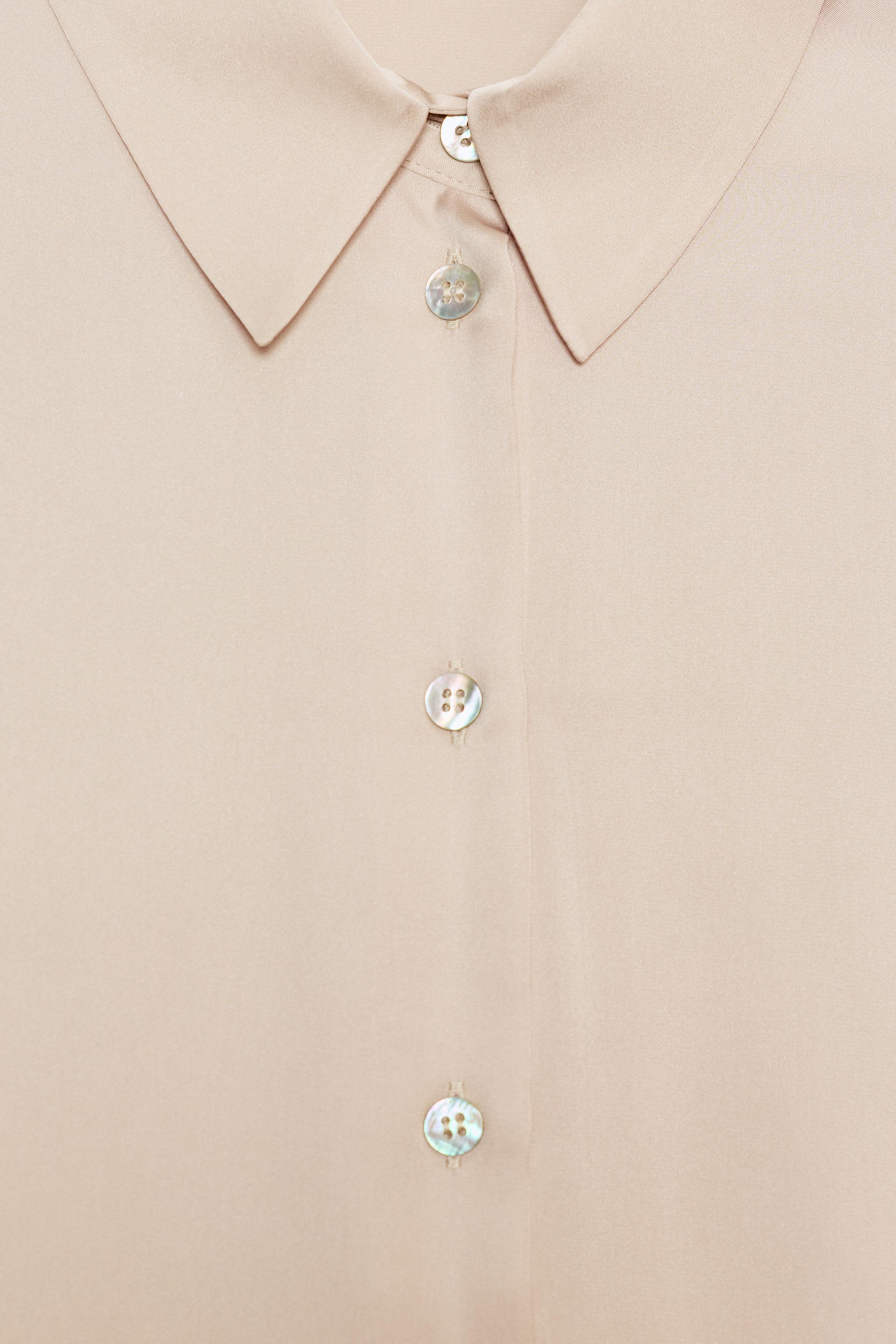 ASYMMETRIC HEM SATIN EFFECT SHIRT